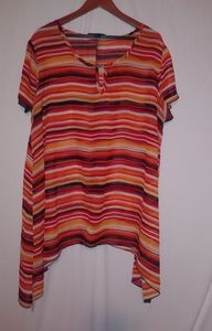 ASHLEY STEWART 18 20 Orange Striped Top Plus